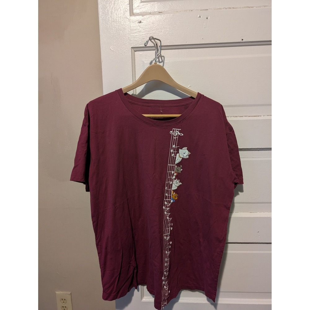 Disney Aristocats Music  Graphic T-Shirt Maroon Burgundy Mens 3XL Cotton